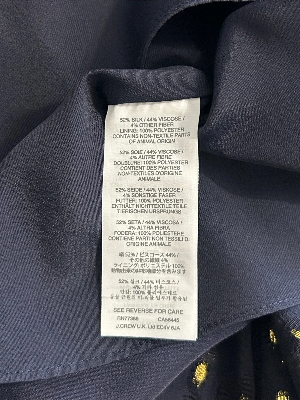 J Crew Silk Blend Textured Dress Size 2 Navy Blue Gold Chiffon Tiered Sleeveless